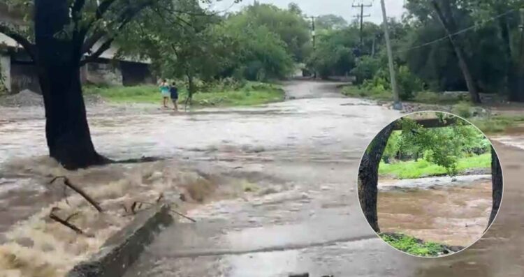 Se desborda el río San Marcos en la salida vieja a Tula, Tamaulipas debido a las fuertes lluvias