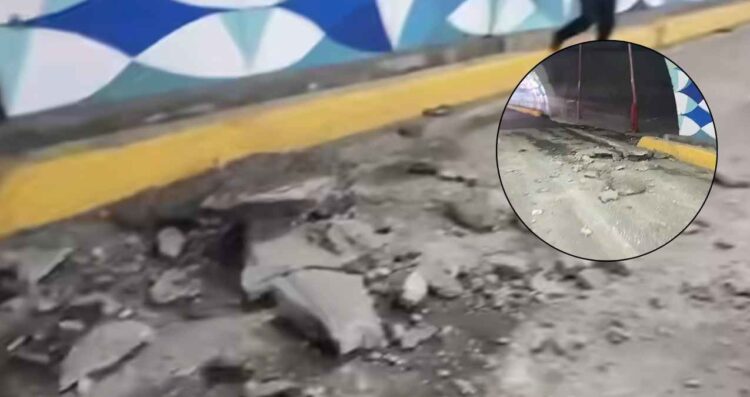Se desprende parte del techo del túnel de la Loma Larga en Monterrey, NL