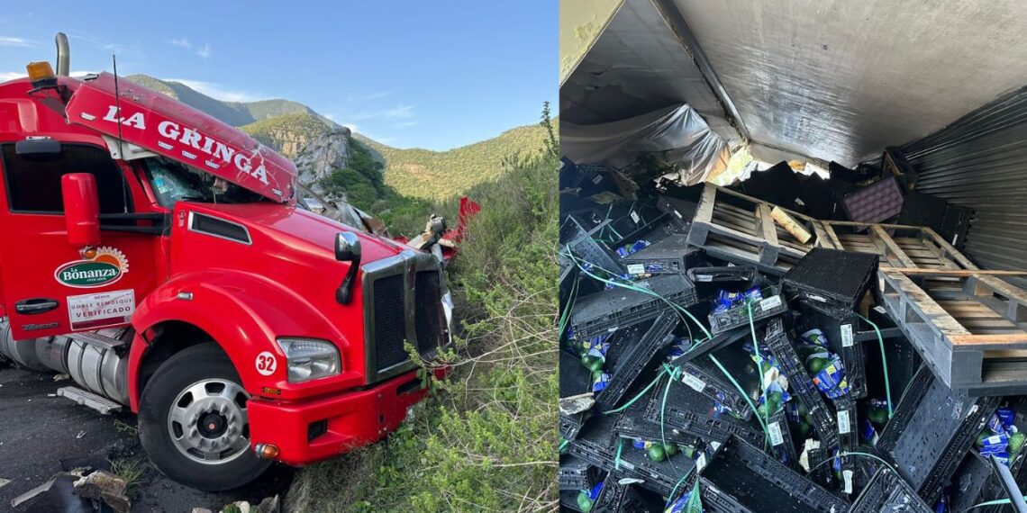 Tráiler cargado con cajas de aguacates vuelca en la carretera Rumbo Nuevo en Ciudad Victoria