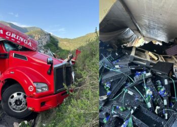Tráiler cargado con cajas de aguacates vuelca en la carretera Rumbo Nuevo en Ciudad Victoria