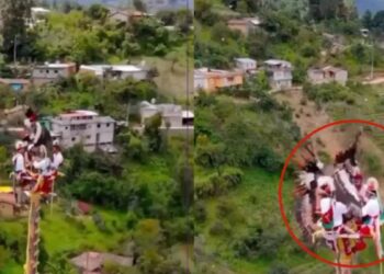 Voladores de Papantla casi caen desde 20 metros en plena feria de Puebla
