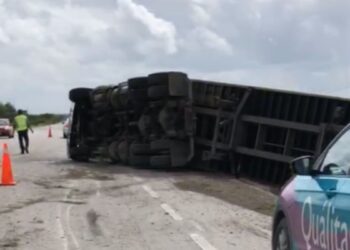 Volcadura de tráiler en carretera Mante-Tampico deja solo daños materiales en Tamaulipas