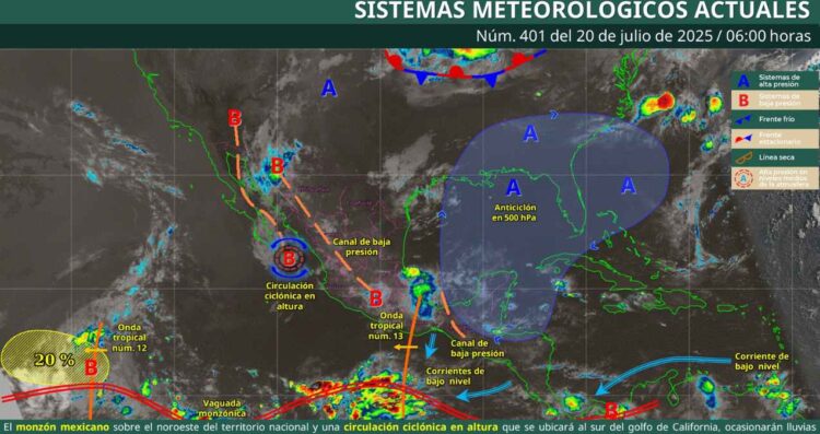 ¿Cuáles son los estados que se verán afectados por lluvias muy fuertes este domingo 20 de julio?