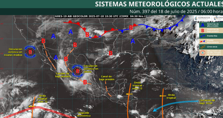 ¿Qué estados de México tendrán lluvias intensas y calor extremo este 18 de julio, según SMN