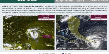 Así se ve Erin tras evolucionar a huracán en el Océano Atlántico
