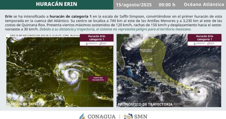 Así se ve Erin tras evolucionar a huracán en el Océano Atlántico