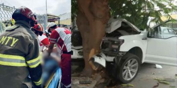 Conductor pierde el control y se impacta contra un árbol en Monterrey; hay 2 lesionados