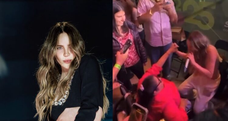 Belinda baja del escenario para abrazar a fan en San Luis Potosí