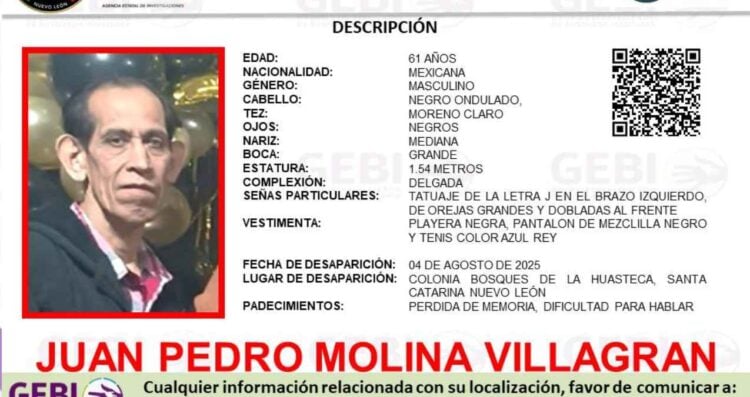 Buscan a adulto mayor, quien desapareció tras abordar un camión en Santa Catarina, Nuevo León
