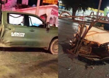 Camioneta militar y vehículo chocan en Escobedo; hay varios heridos