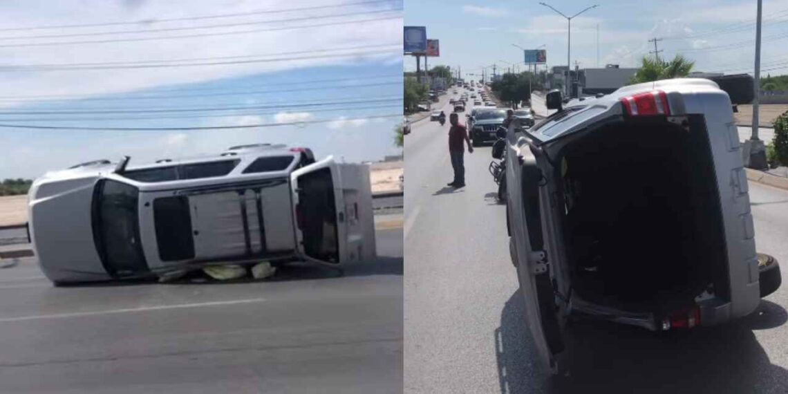Camioneta vuelca en Reynosa, Tamaulipas y deja 3 personas lesionadas