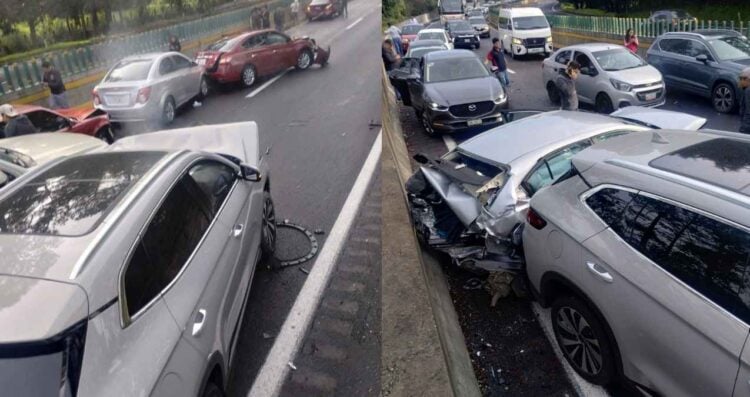 Carambola en la autopista México-Cuernavaca provoca caos vial