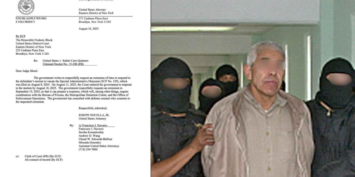 Departamento de Justicia de Estados Unidos solicita plazo para analizar condiciones de encarcelamiento de Rafael Caro Quintero