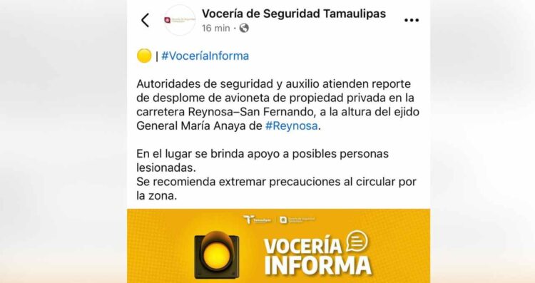 Desplome de una avioneta en Reynosa, Tamaulipas