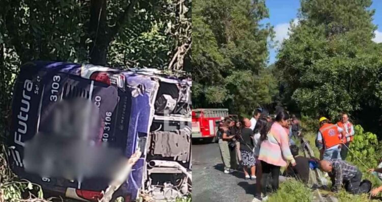 Vuelca autobús de pasajeros en la carretera México-Tuxpan; hay muertos y varios heridos
