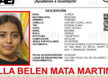 Piden apoyo para localizar a una jovencita que se encuentra desaparecida en Juárez, Nuevo León