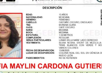 Reportan desaparición de una adolescente en Ciénega de Flores, Nuevo León