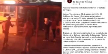 Restablecen el orden en el penal de Tuxpan, Veracruz, tras motín que dejó 7 muertos y varios heridos