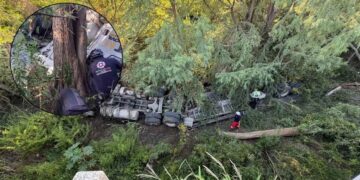 Trailero muere tras perder el control y caer a un arroyo en la Carretera Linares-Montemorelos