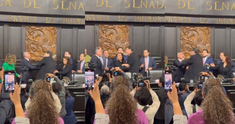 Noroña y ‘Alito’ Moreno se enfrentan a golpes en el Senado; asi fue el momento exacto