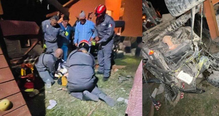 Vehículo RZR se desbarranca y cae sobre una cabaña en la Sierra de Santiago, Nuevo León; hay un muerto y un herido