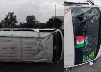 Volcadura de combi en la autopista México-Pachuca deja un muerto y varios lesionados