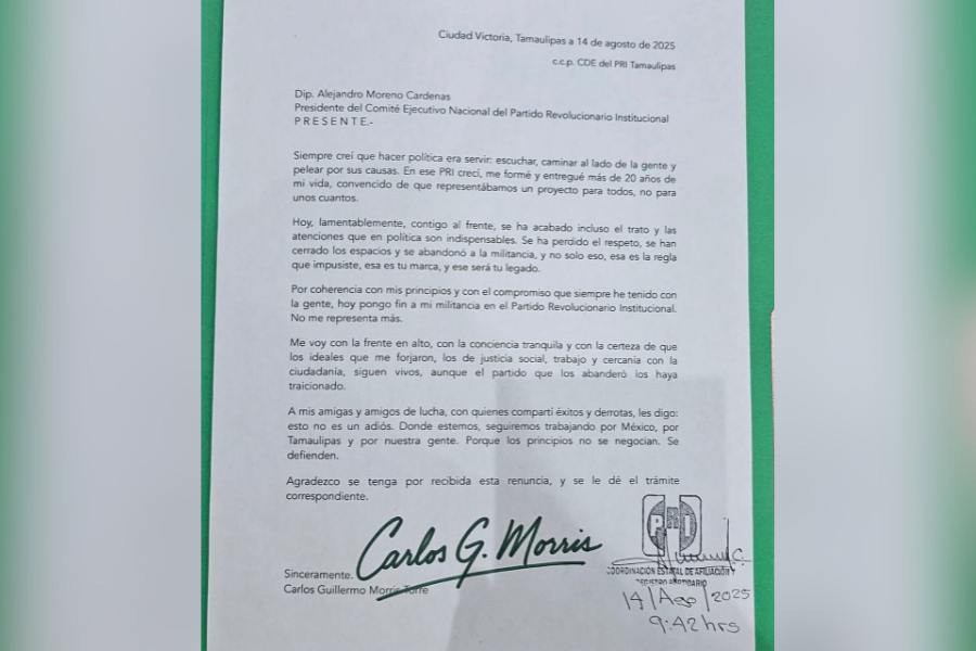 Carlos Morris renuncia PRI