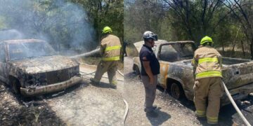 incendio en camioneta General Terán