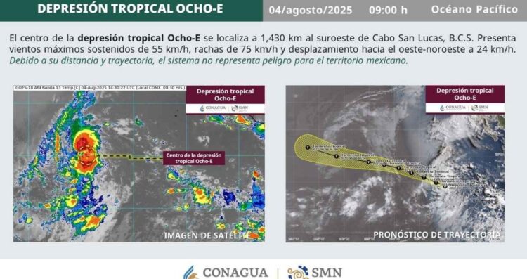 ¿Cuál es la trayectoria de la Depresión tropical Ocho-E?