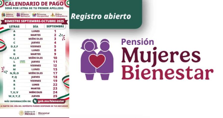 Anuncian calendario de pagos de la Pensión Mujeres Bienestar del bimestre septiembre-octubre