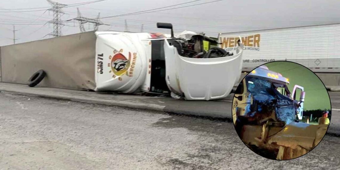 Aparatoso choque entre tráileres deja afectaciones en el Libramiento Noroeste de García, NL