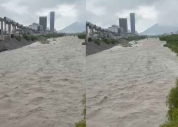 Así luce el río Santa Catarina en Monterrey debido a las fuertes lluvias