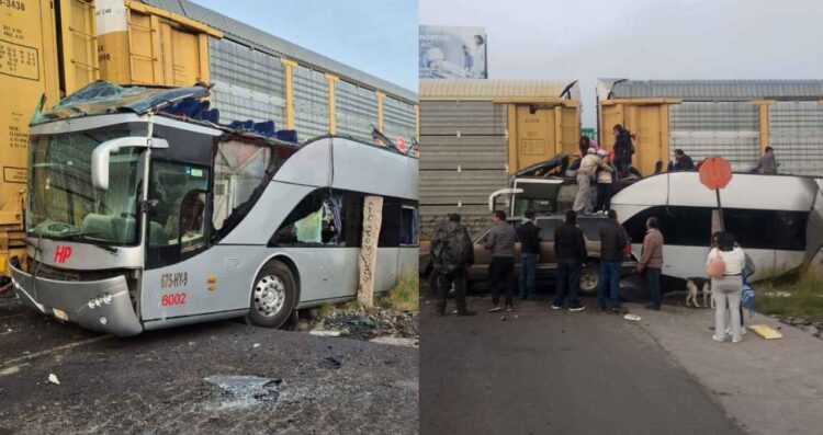 Autobús de pasajeros es embestido por el tren en Atlacomulco, Edomex; reportan varios muertos y heridos