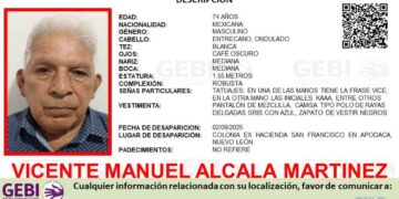 Buscan a Vicente Manuel Alcalá Martínez, adulto mayor desaparecido en Apodaca, NL
