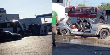 Camión de personal pierde control y se impacta en gasolinera de Ciénega de Flores, NL; hay varios heridos