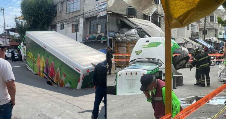 Camión socavón en Iztapalapa