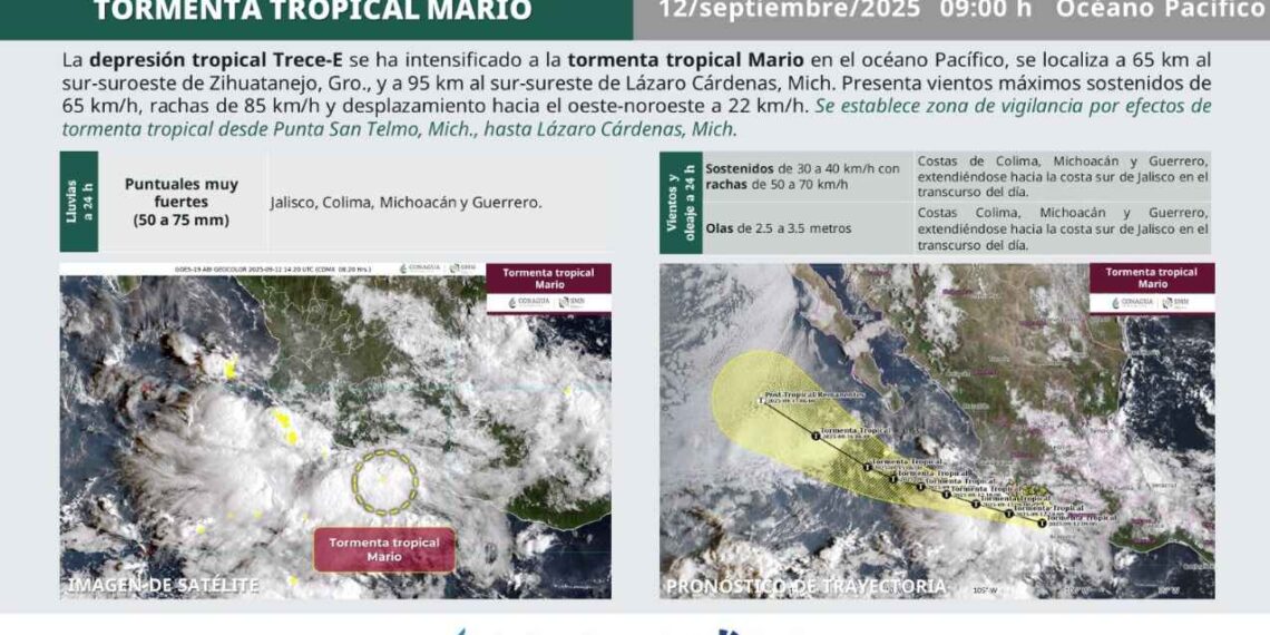Depresión Tropical Trece-E se intensifica a la Tormenta Tropical Mario: ¿Hacia dónde se desplaza?