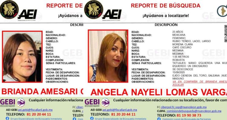 Desaparecen dos mujeres en Galeana, Nuevo León; solicitan ayuda para localizarlas
