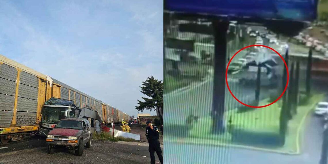 Difunden video del accidente entre autobús de pasajeros y tren que dejó al menos 8 muertos en Atlacomulco, Edomex