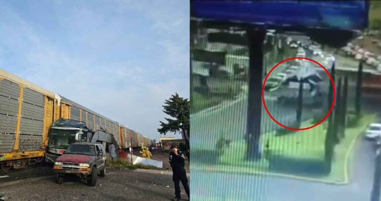 Difunden video del accidente entre autobús de pasajeros y tren que dejó al menos 8 muertos en Atlacomulco, Edomex