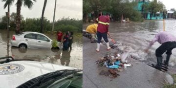 Intensas lluvias en Nuevo Laredo dejan vehículos varados y calles inundadas