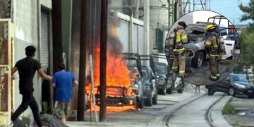 Monterrey: Se incendia patrulla de Fuerza Civil en la Colonia Obrerista