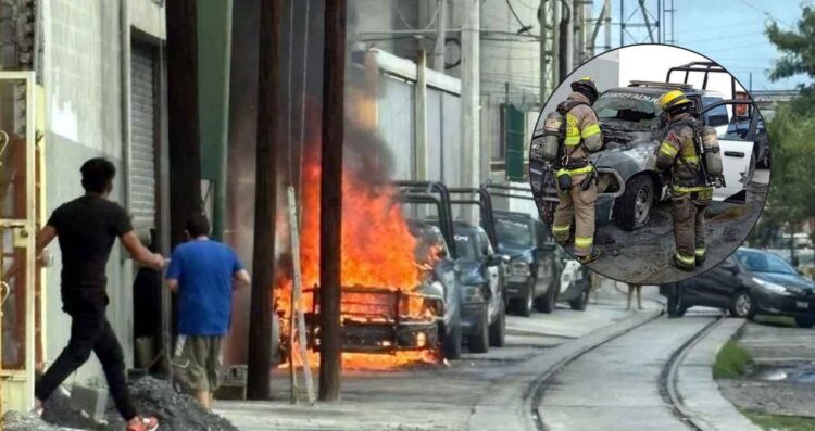 Monterrey: Se incendia patrulla de Fuerza Civil en la Colonia Obrerista