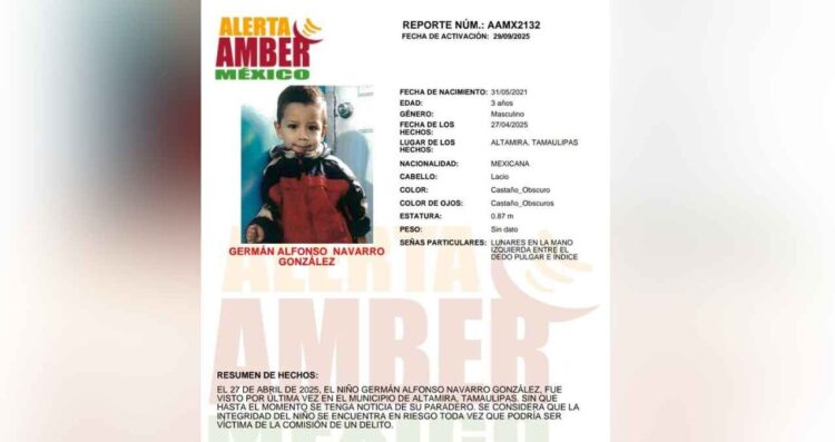 Alerta AMBER desaparecido Altamira