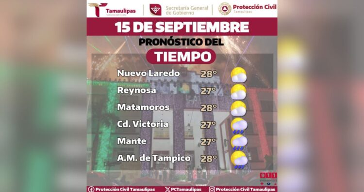 Protección Civil anuncia clima favorable para el Grito de Independencia en Tamaulipas