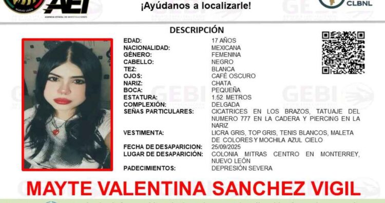 Solicitan ayuda para localizar a una joven que desapareció en Monterrey, NL