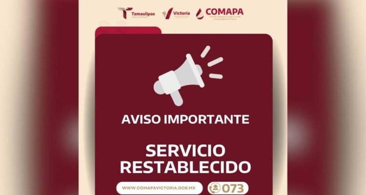 reestablecen suministro de agua en Victoria