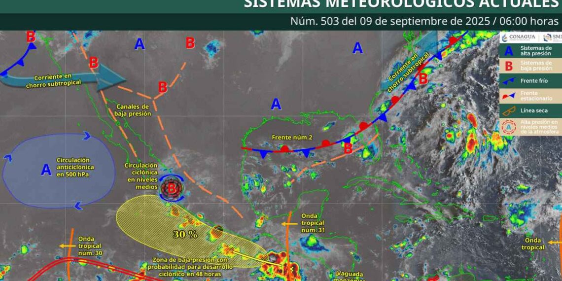 ¿Cuáles regiones de México tendrán precipitaciones HOY debido al frente frío No. 2?