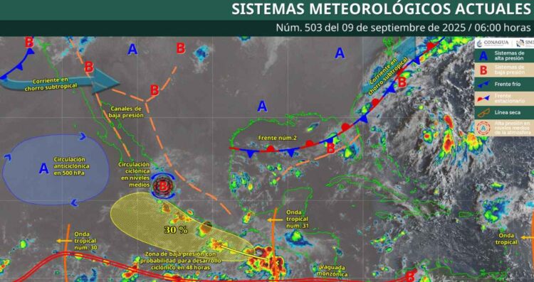 ¿Cuáles regiones de México tendrán precipitaciones HOY debido al frente frío No. 2?