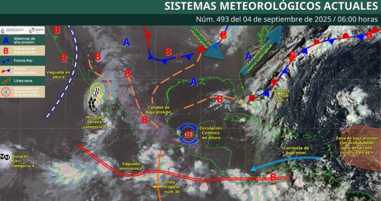 ¿Dónde habrá vientos fuertes y lluvias torrenciales debido al Ciclón Lorena?